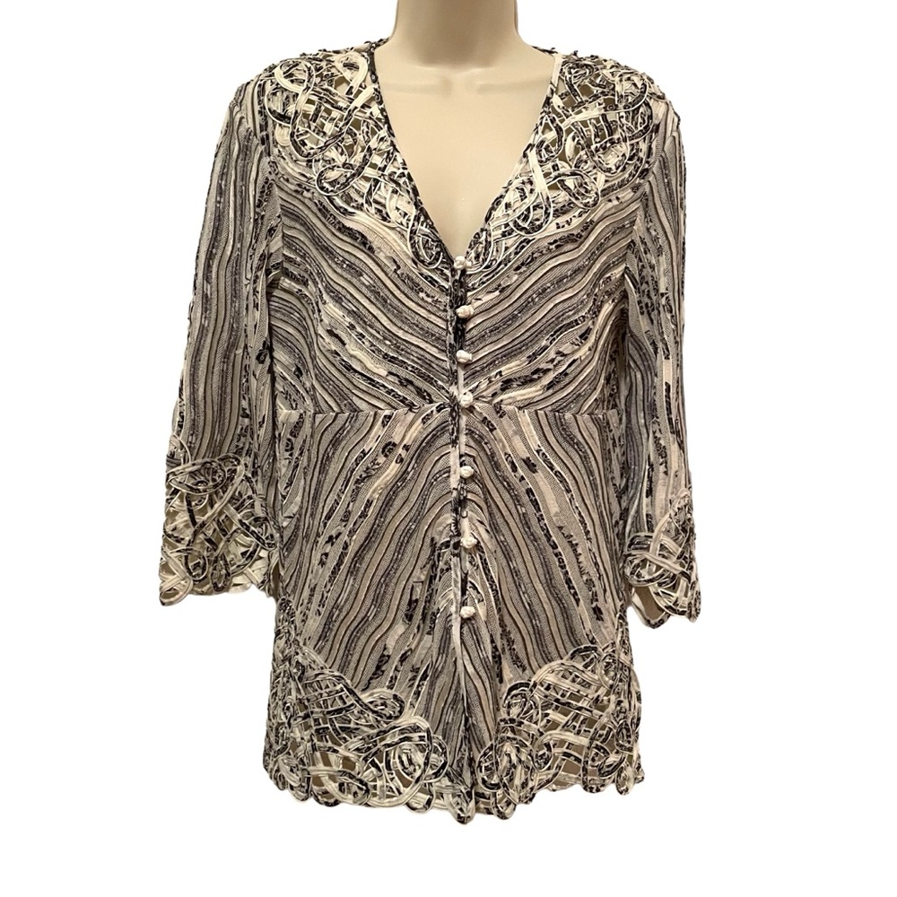 Obstinee by IKA Beautiful Button Up Ribbon Textured Jacket size 10